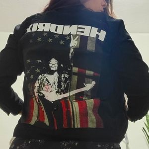 Black denim jacket w vintage Jimmy hendrix patch